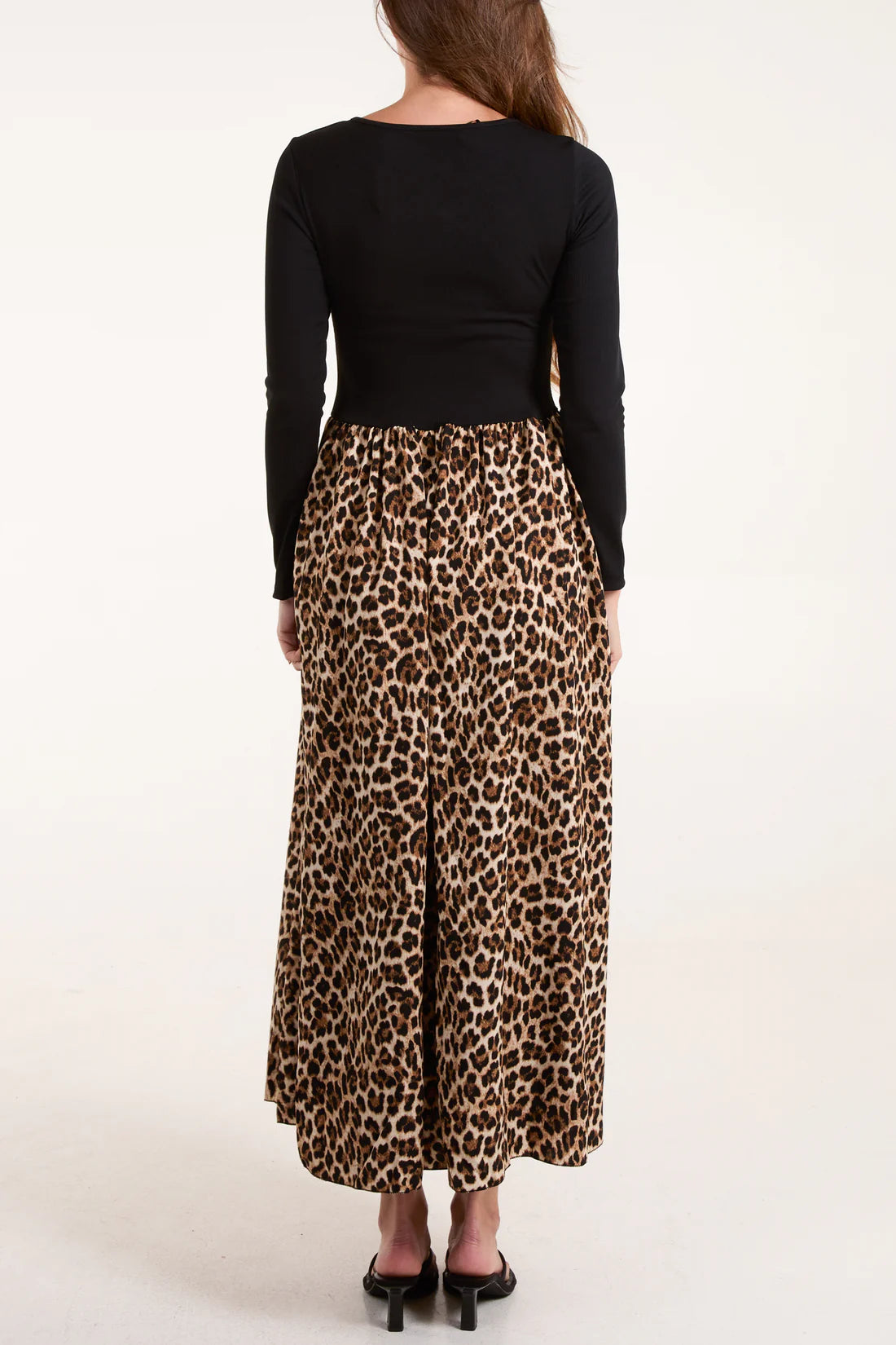 Colleen Ribbed Top Dual Fabric Leopard Print Dress