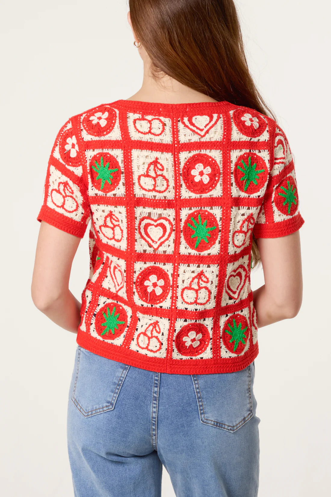 Hattie Tomato & Fruit Crochet Cotton Cardigan