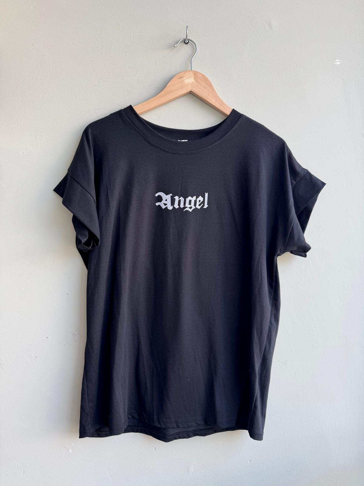 Angel Wings Diamanté Embellished T Shirt - Grey, Black Or White