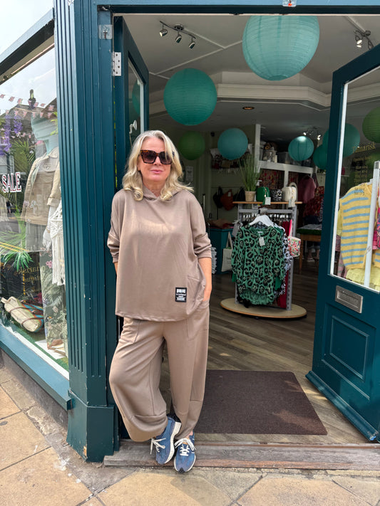 Harper Barrel Leg Pant & Hoodie Loungewear Co-Ord - Mocha, Chocolate Brown Or Shell Pink