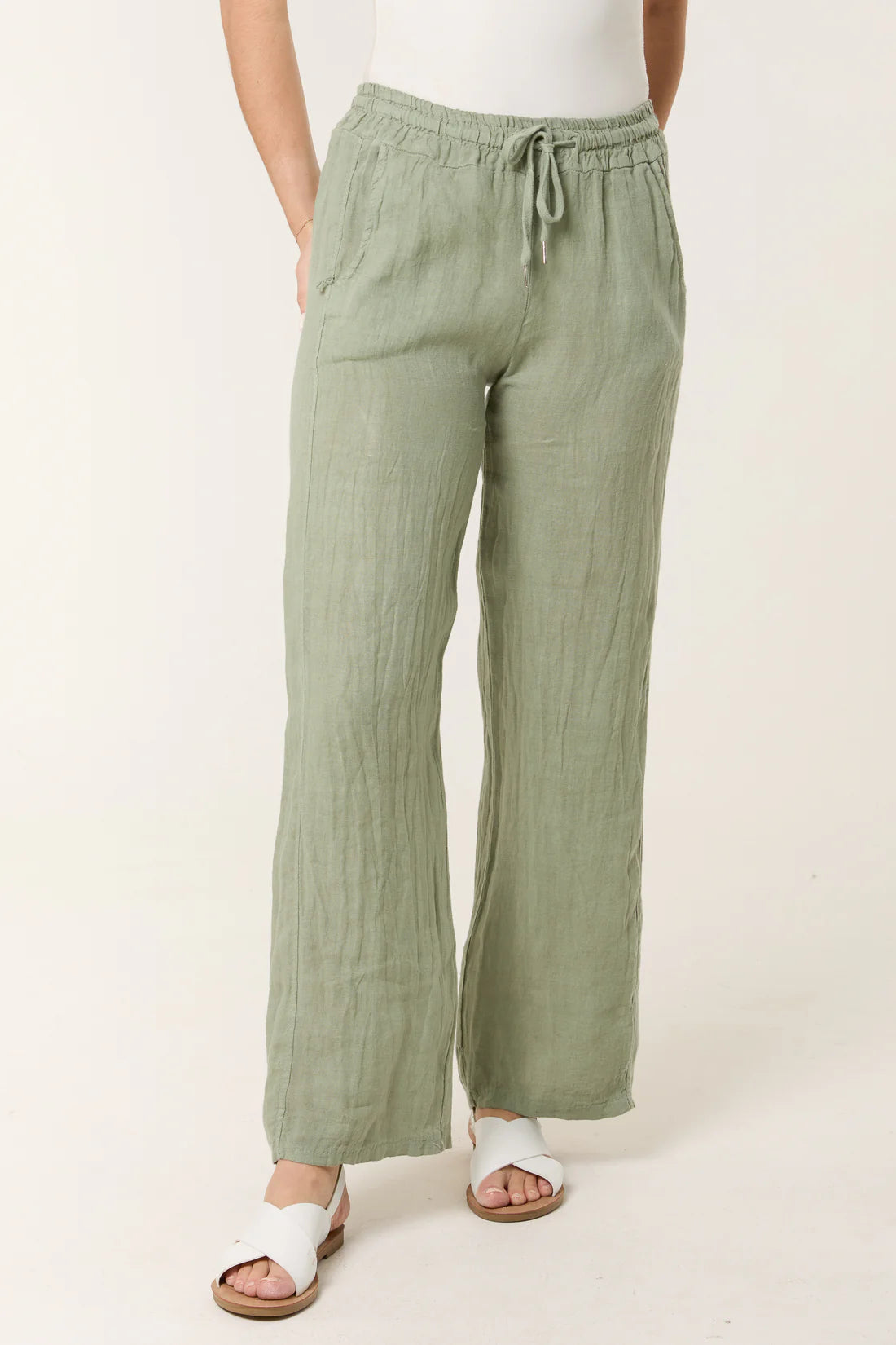 Easy Linen Pull On Trousers sage green 