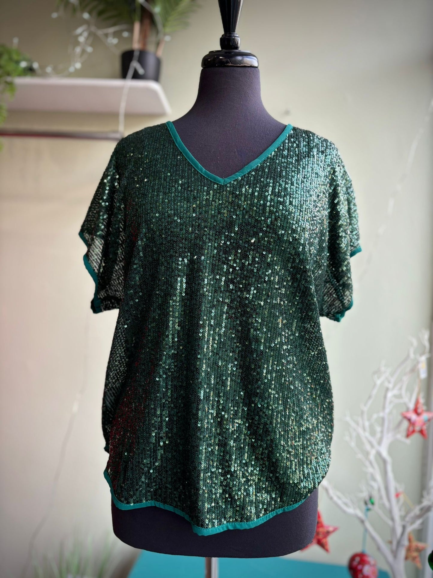 Suzy 2 Part Short Sleeve Sequin Top - Black, Forest Green Or Champagne