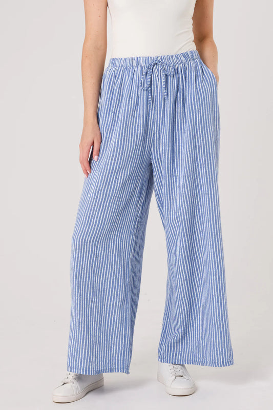 Simi Candy Stripe Cotton Wide Leg Trousers