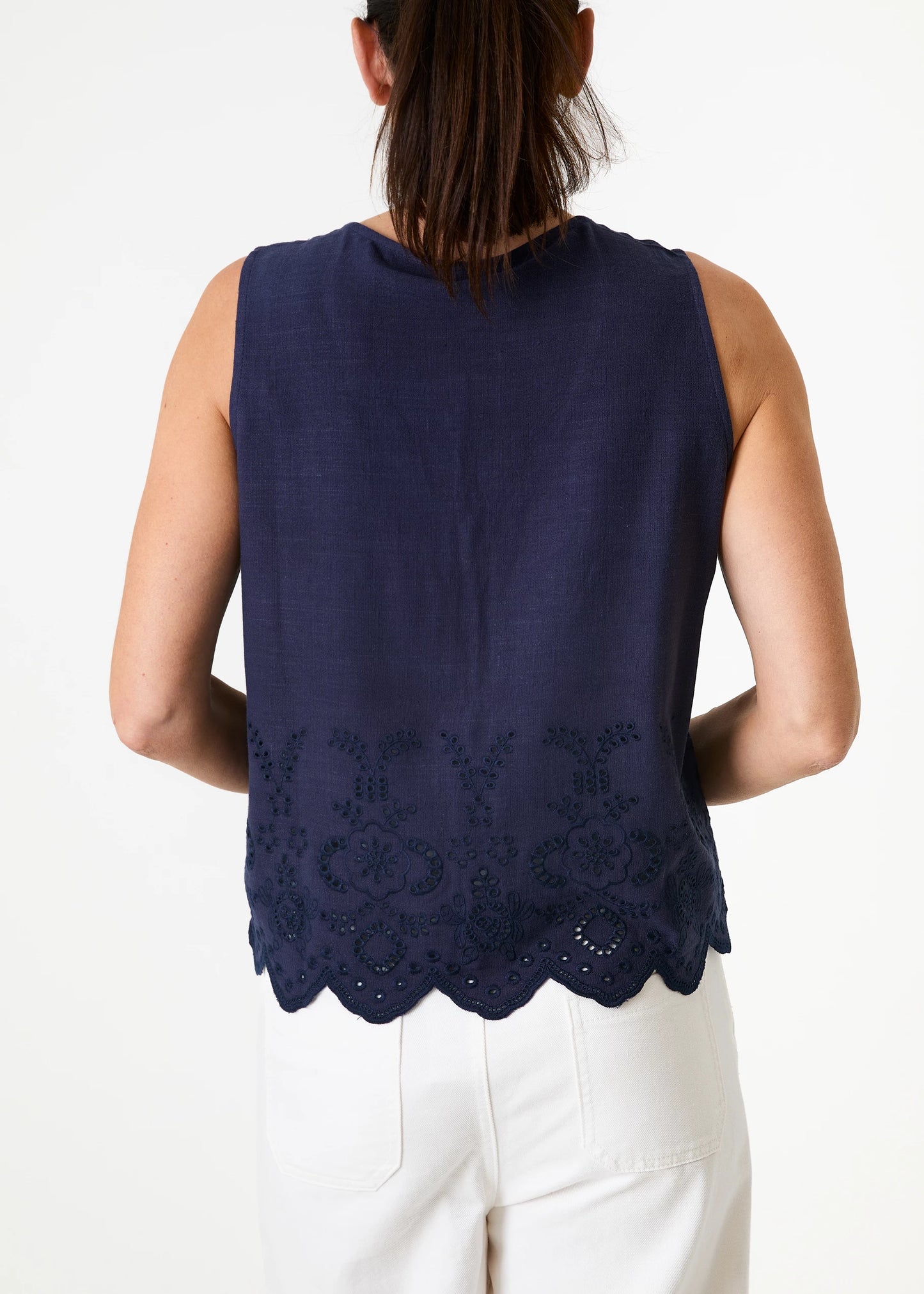 Quinn Broiderie Anglaise Tie Front Waistcoat/ Sleeveless Blouse