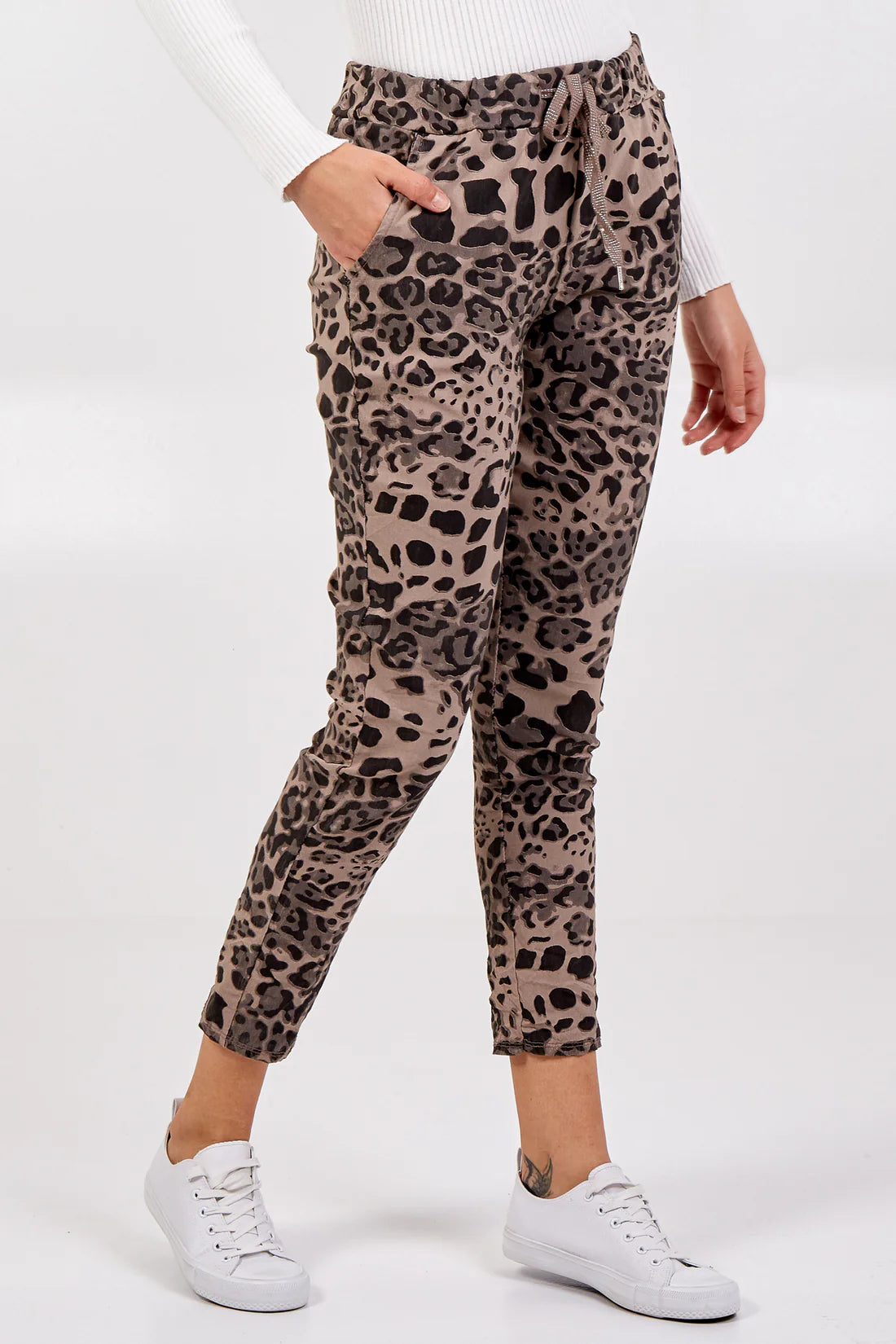 Brandi Leopard Print Magic Trousers - Mocha, Khaki Or Denim