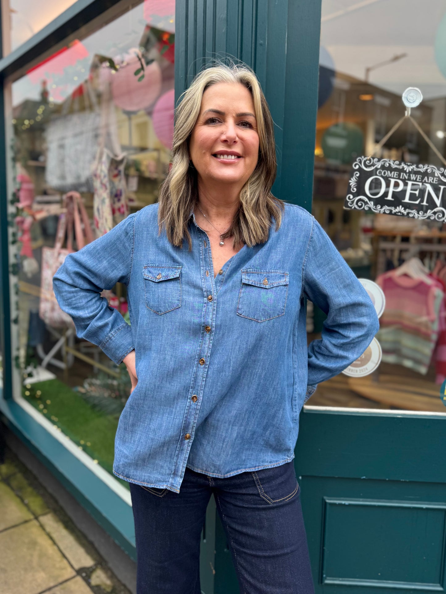Becky Lyocell & Linen Blend Patch Pocket Denim Shirt