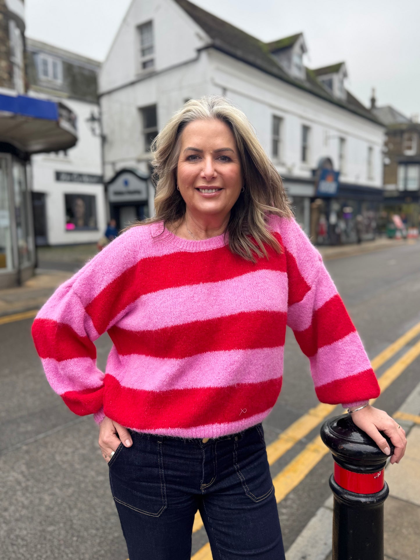 Bridget Pink & White Wide Stripe Jumper