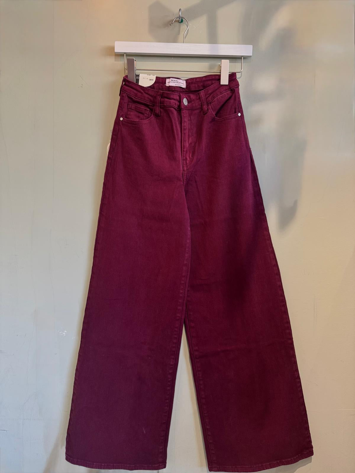 Lola Wide Leg Burgundy Jeans