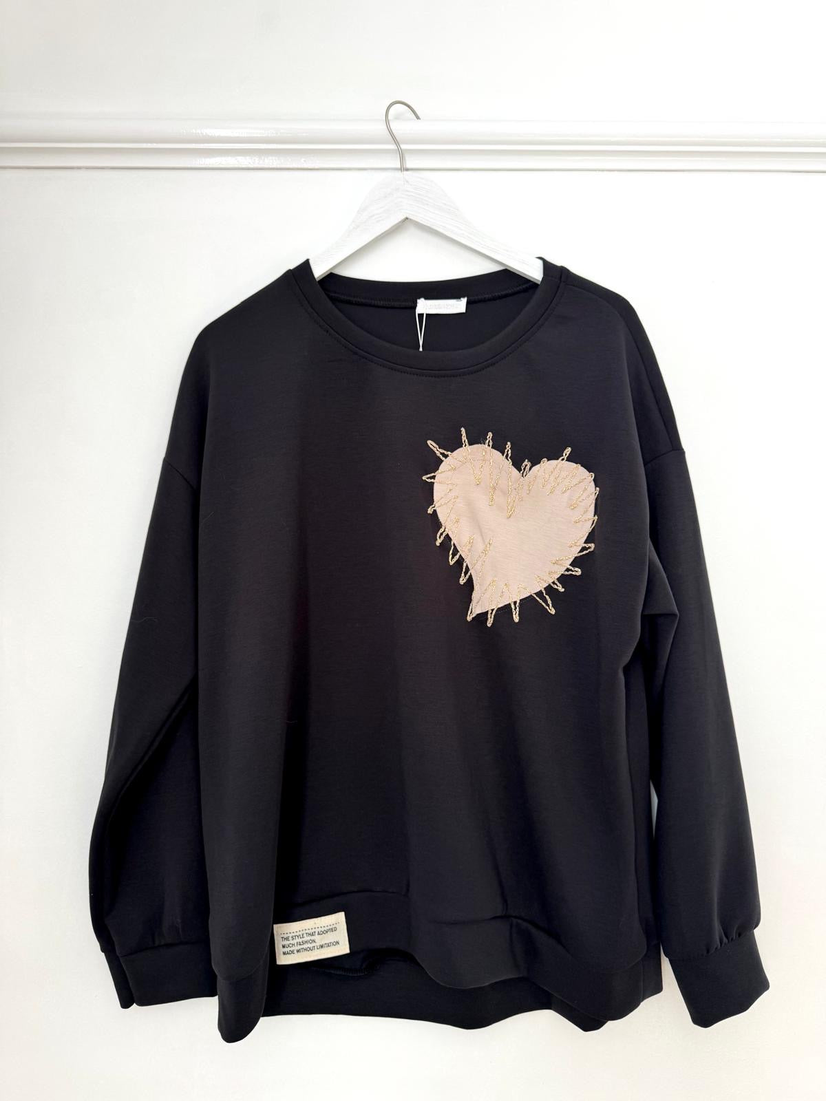 Candice Black Scuba Sweatshirt With Appliqué Heart Motif