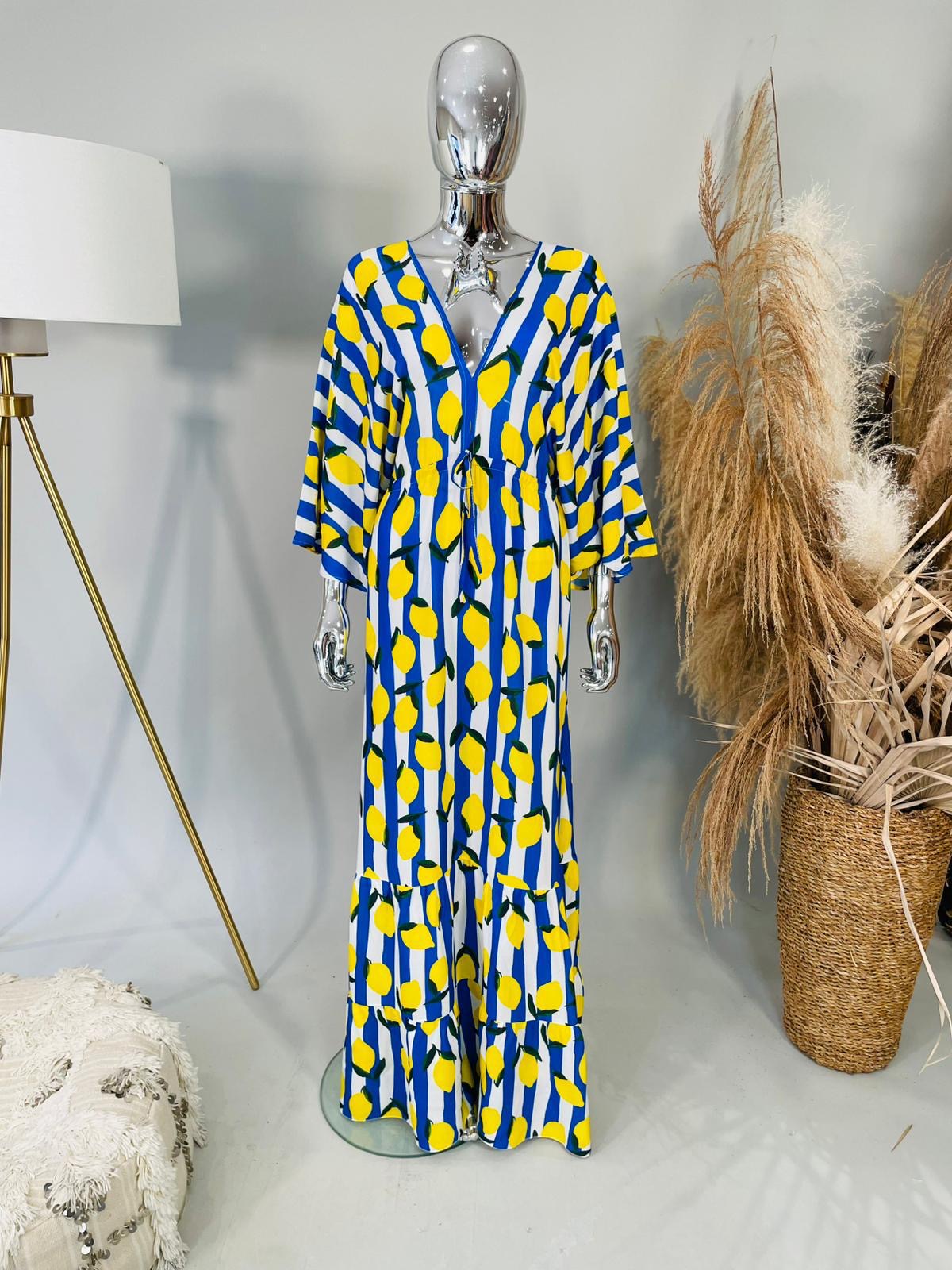 Zesty Lemon Cotton Maxi Dress