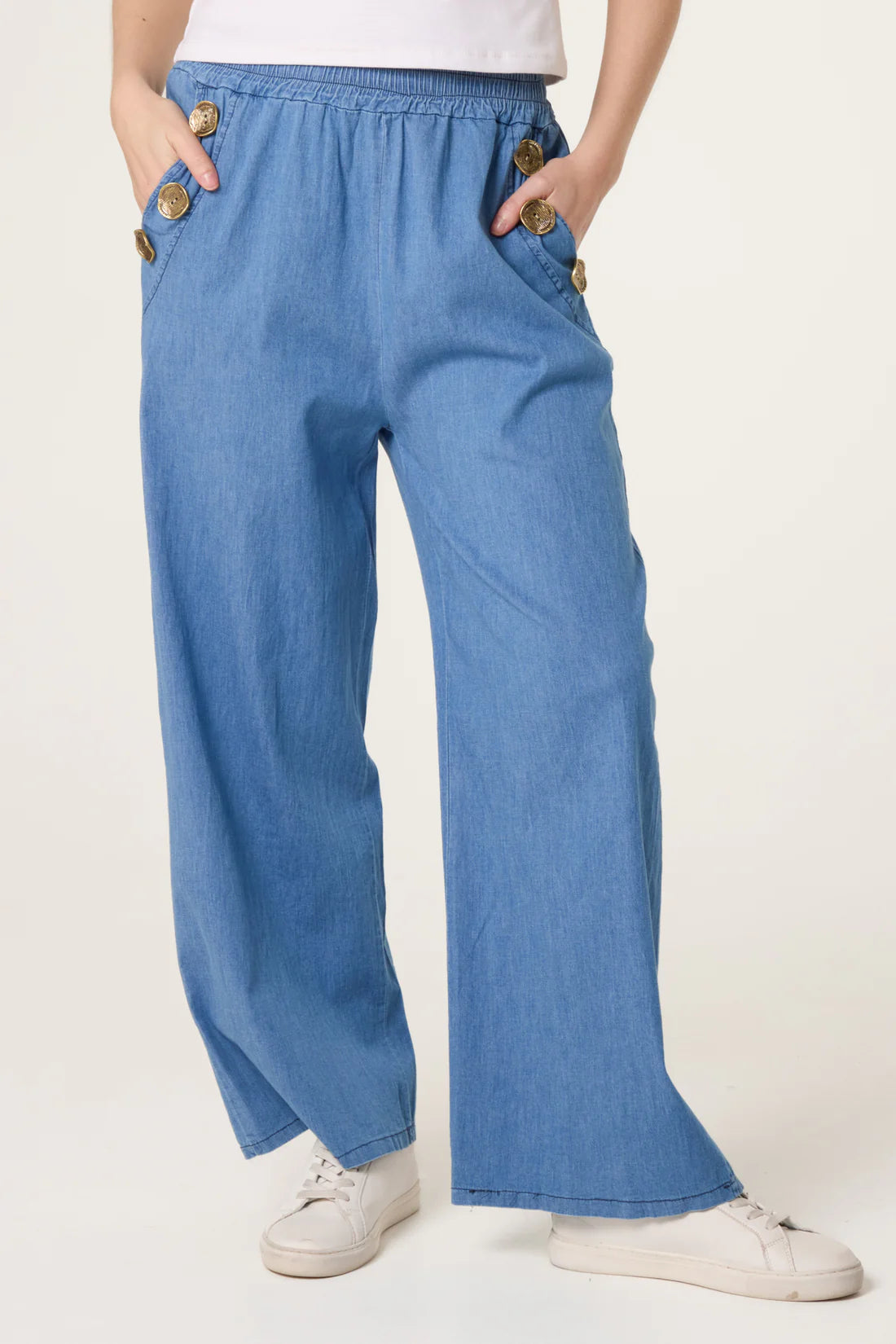 Maya Lightweight Denim Wide Leg Trousers  - Dark Or Medium Wash