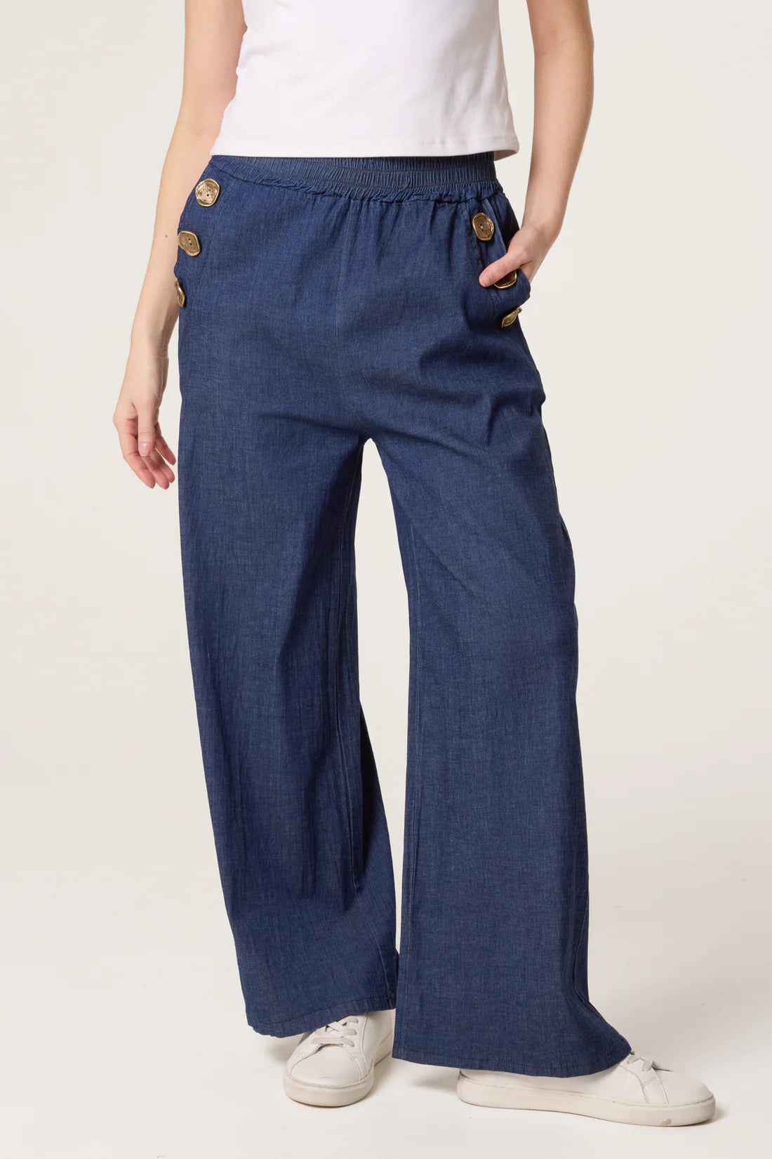 women’s wide leg lightweight denim trousers 
