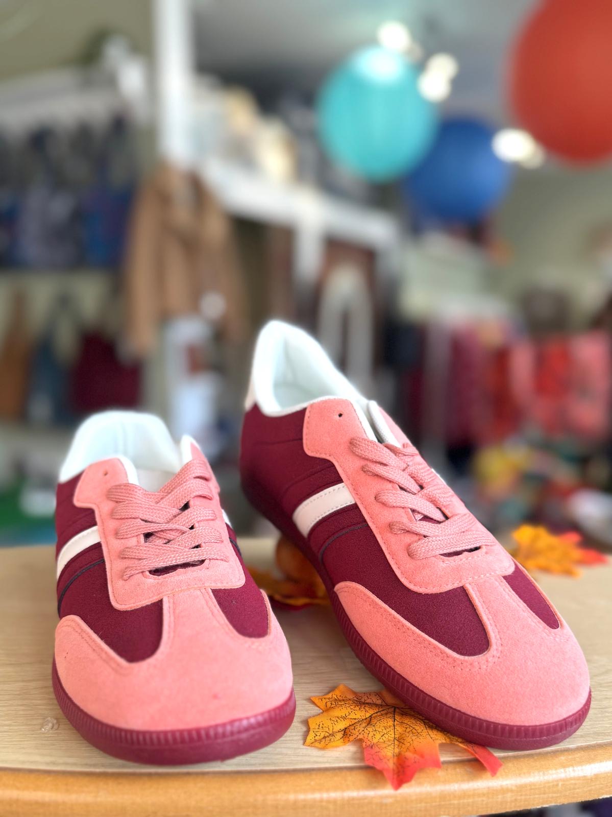 Burgundy And Pink Women’s Flat Trainers