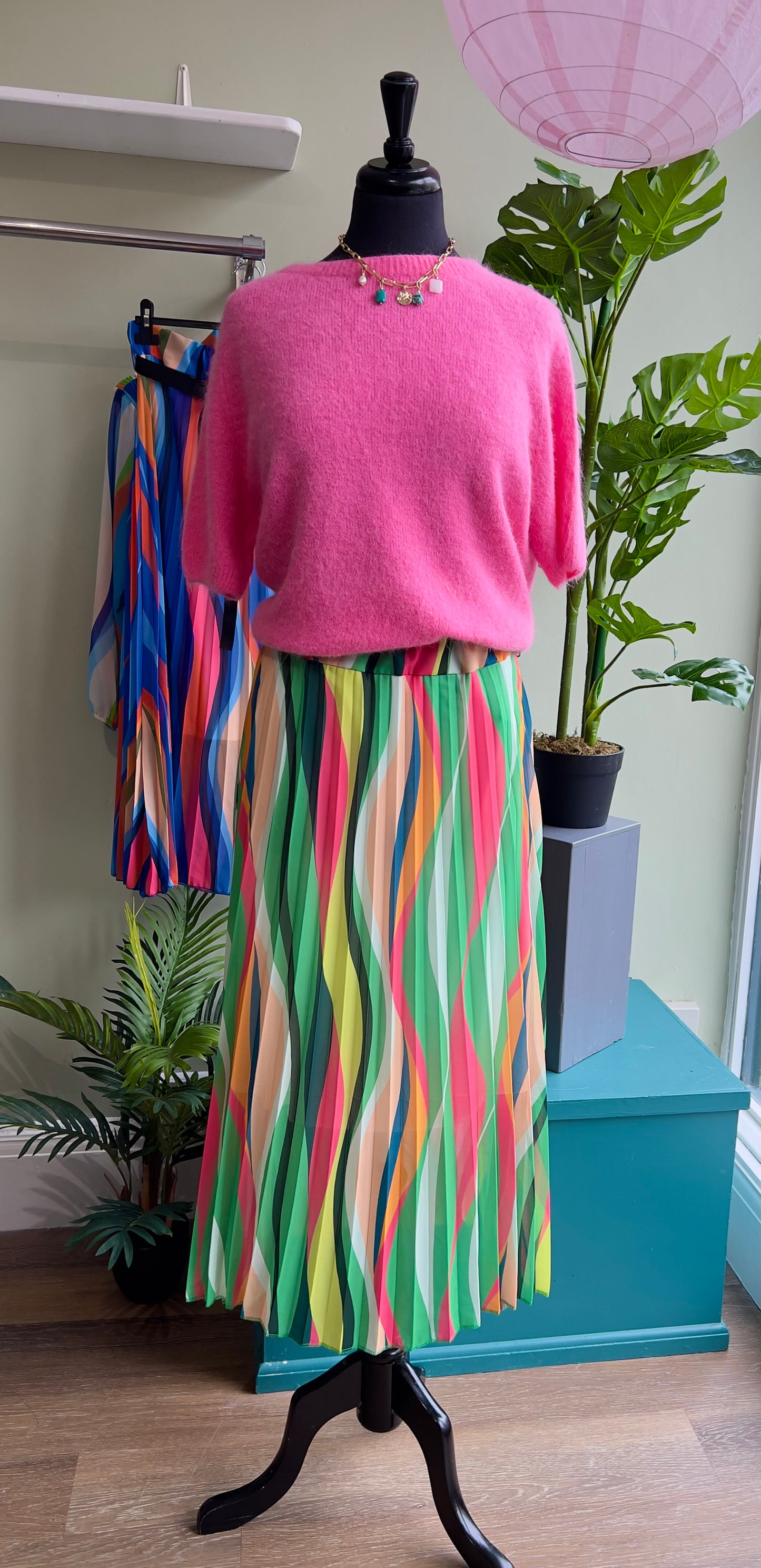 Sally Multi Stripe Sunray Pleated Maxi Skirt - 2 Colourways