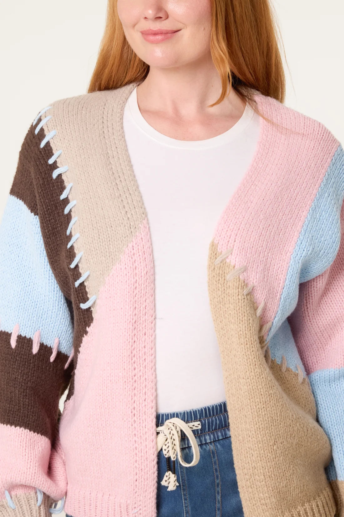 Tara Cosy Patchwork Knit Chunky Cardigan
