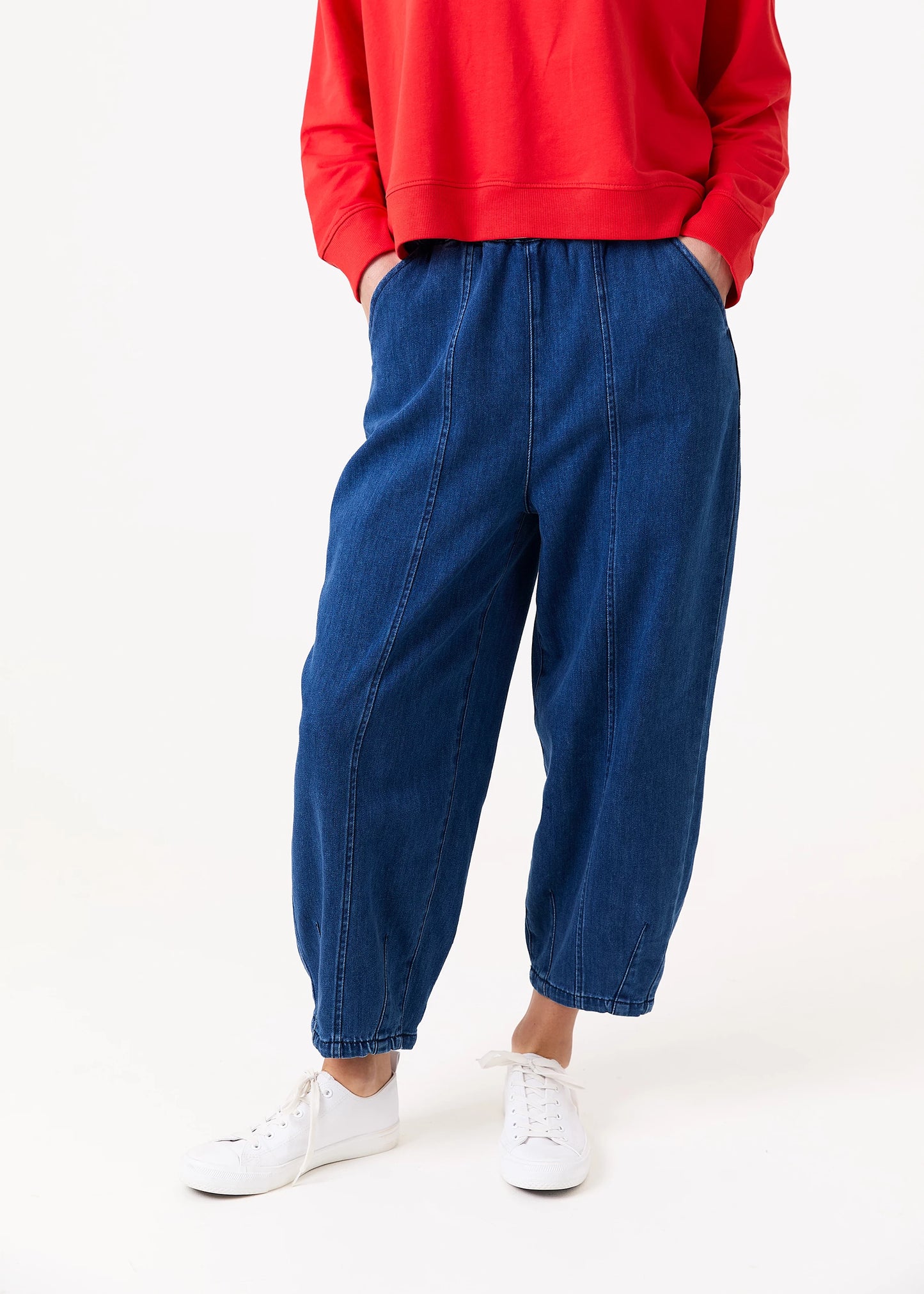 Chloe Barrel Leg Pull On Denim Trousers