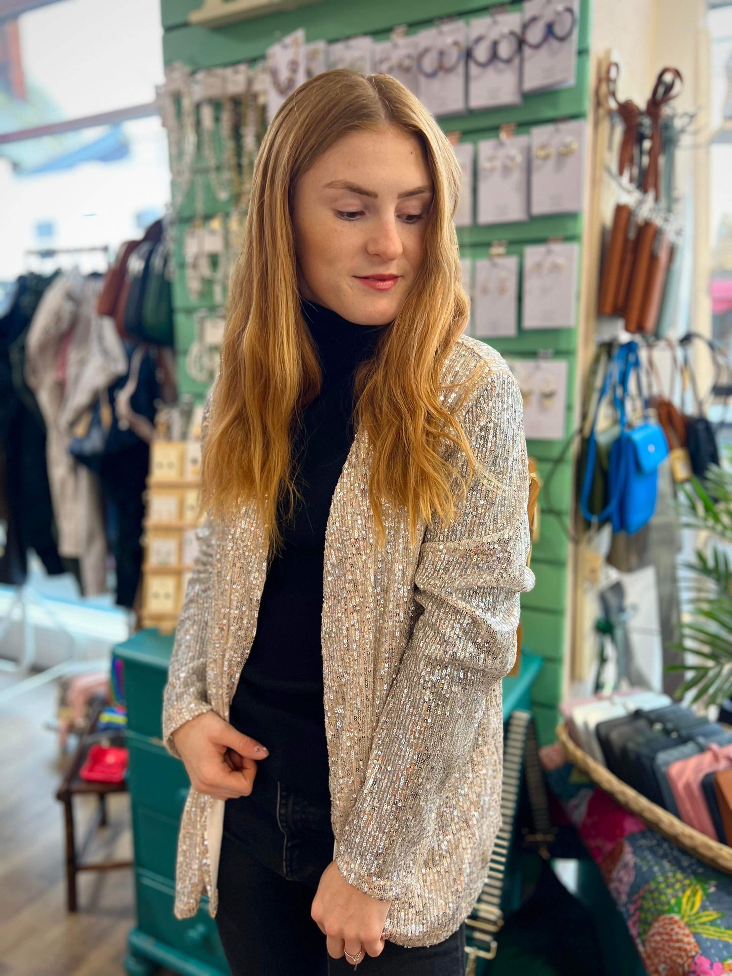 Roxy Sequin Cardigan Jacket - Champagne Pearl