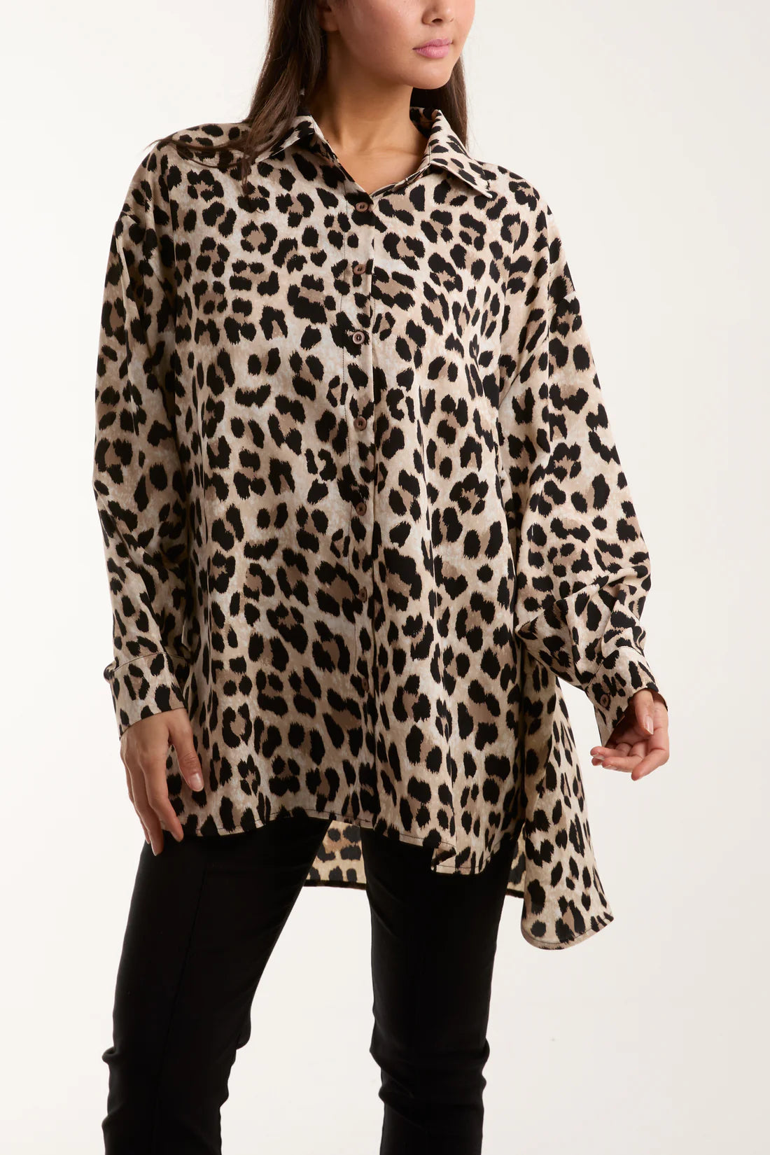 Sandy Longline Oversized Leopard Print Shirt - Neutral