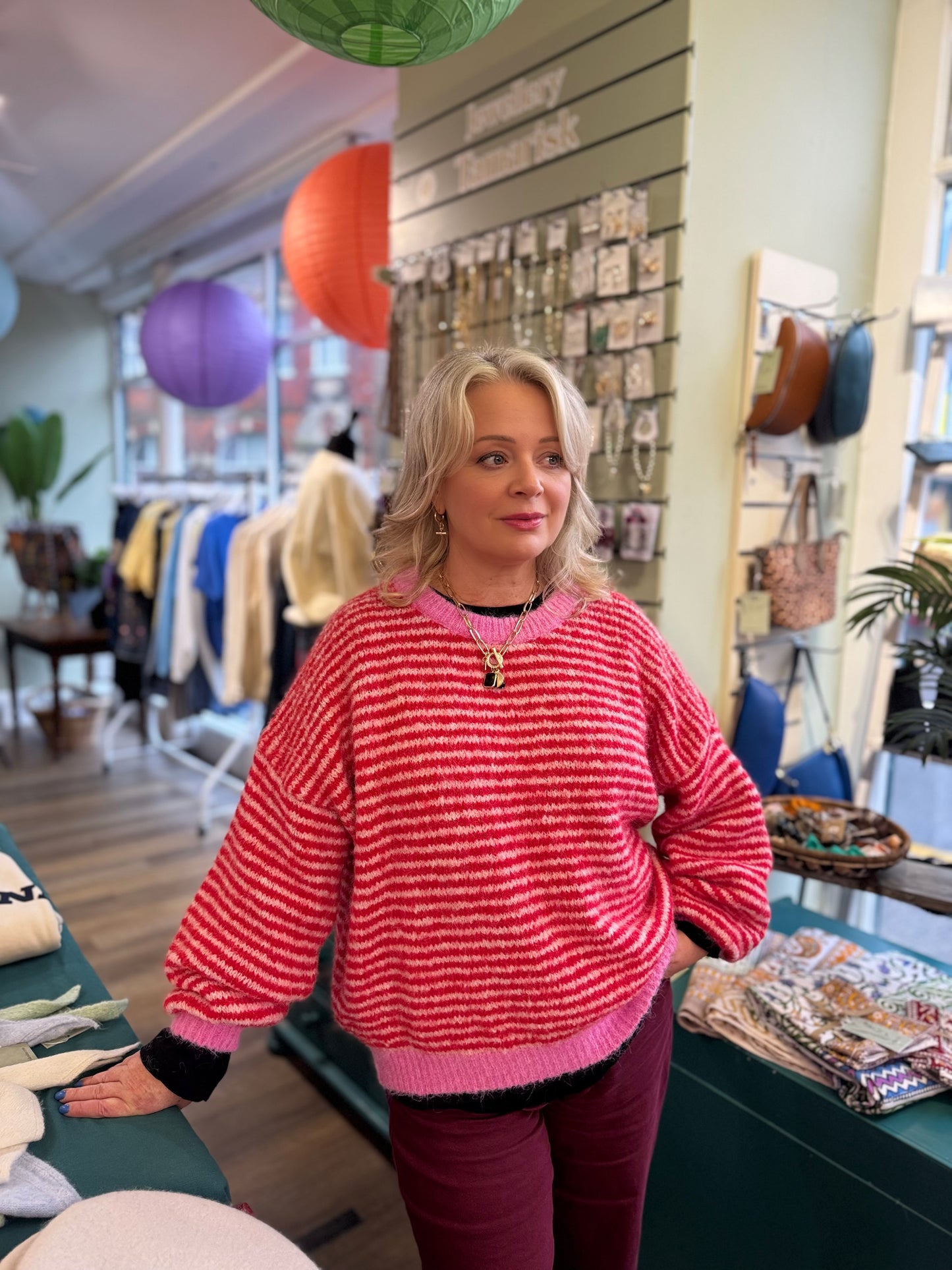 Maggie Pink & Red Super Soft Striped Jumper