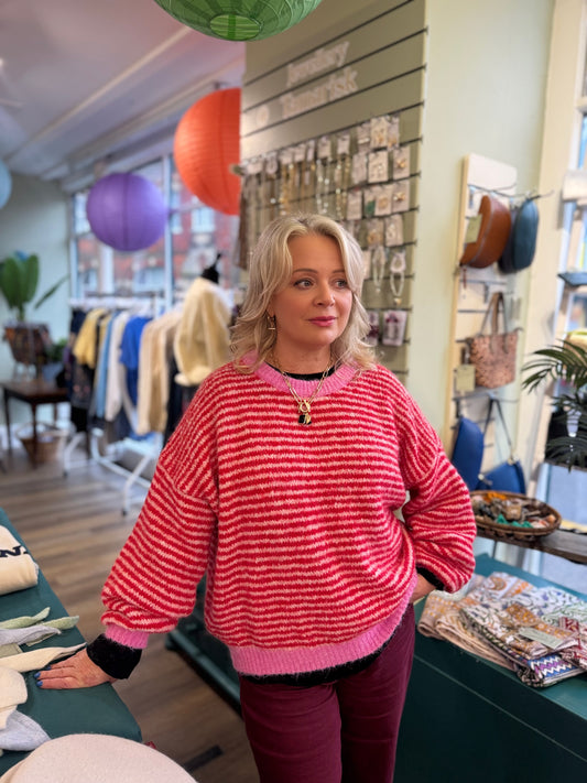 Maggie Pink & Red Super Soft Striped Jumper