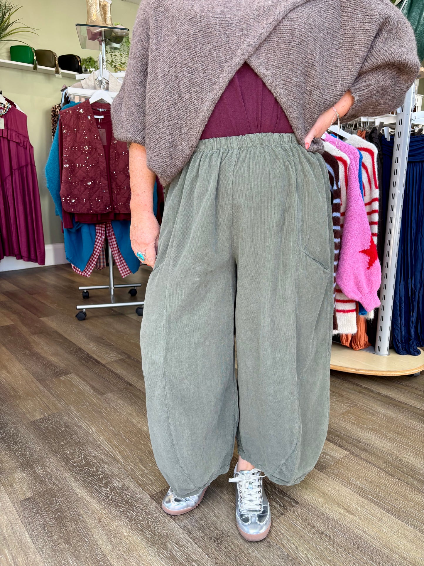 Tasha Needlecord Barrel Leg Trousers