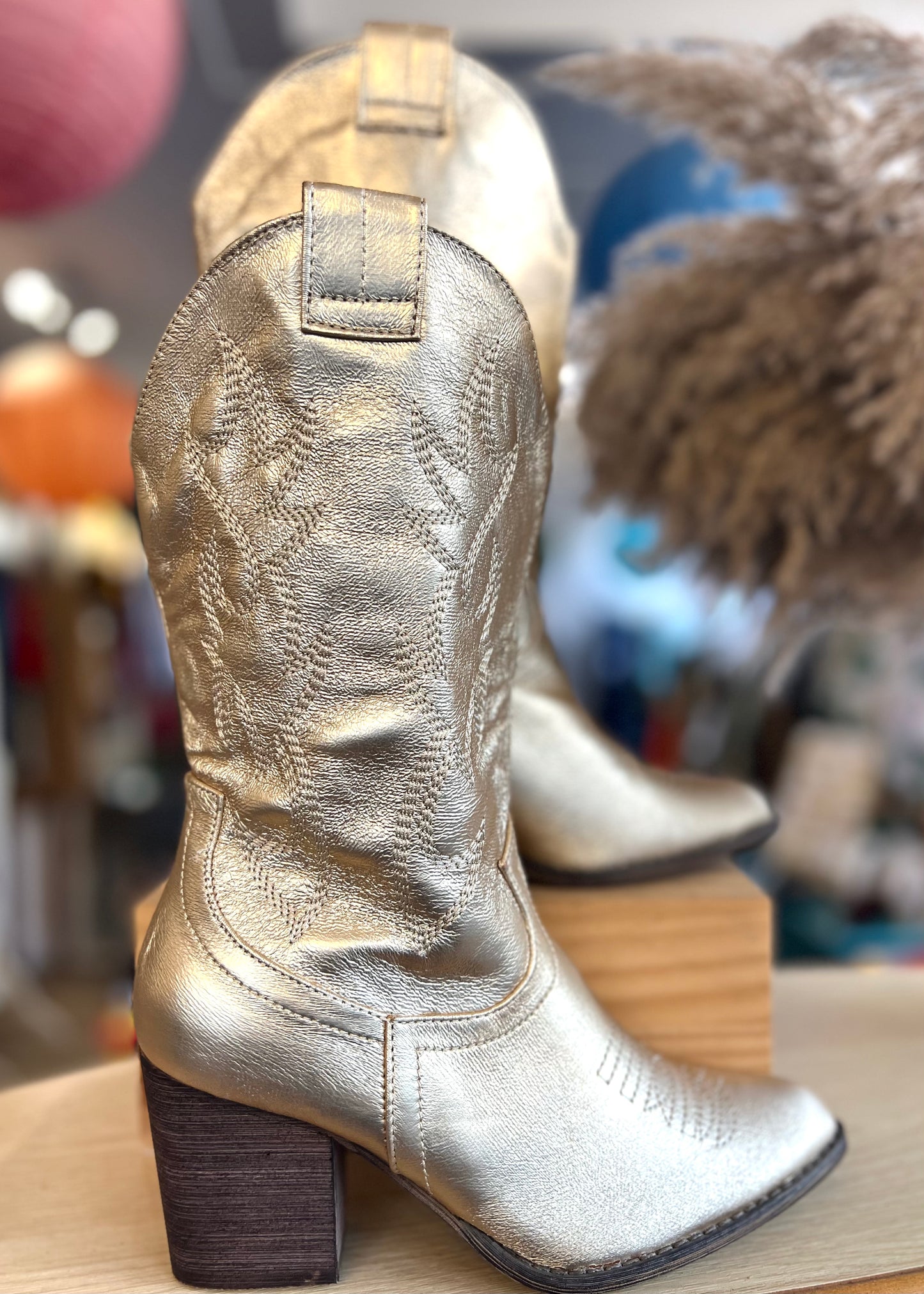 Taylor Metallic Gold Embroidered Western Cowboy Boots