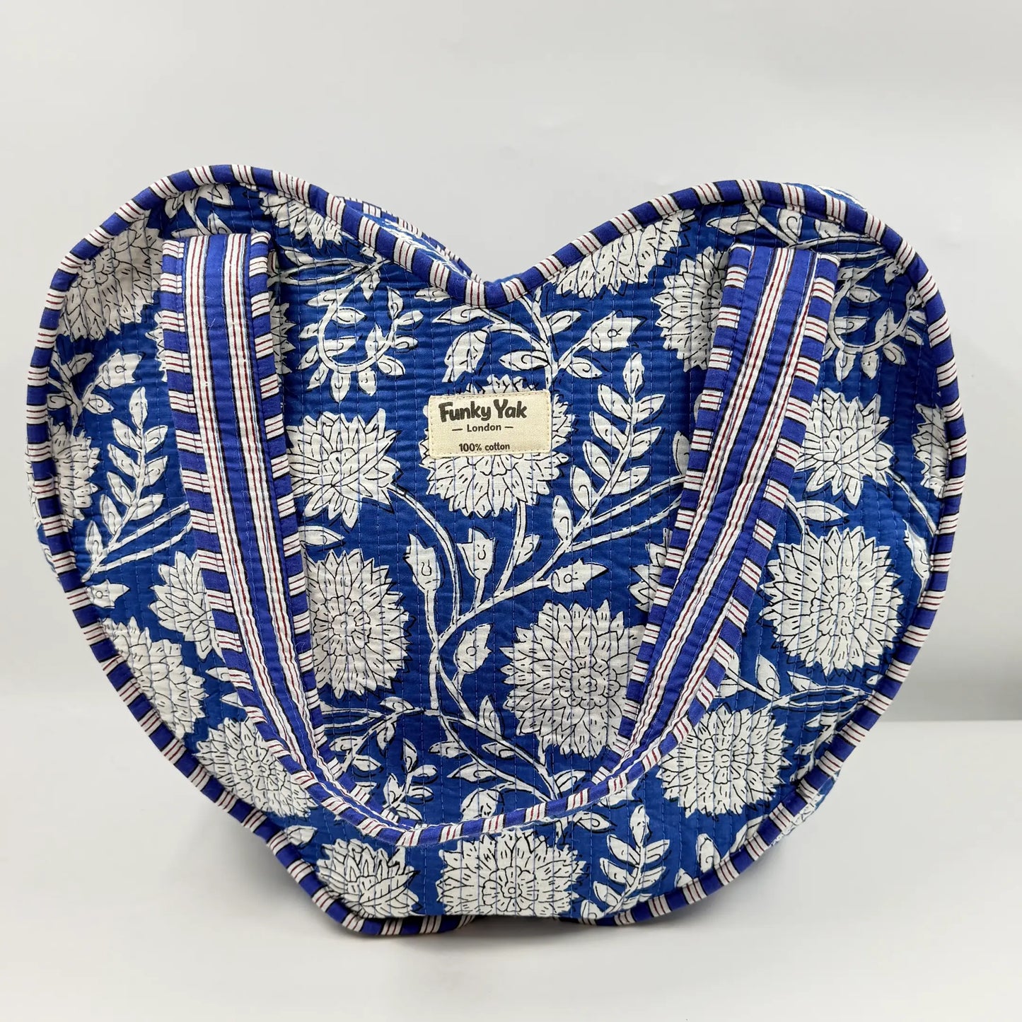 Blue & White Heart Shaped Cotton Kantha Tote Bag