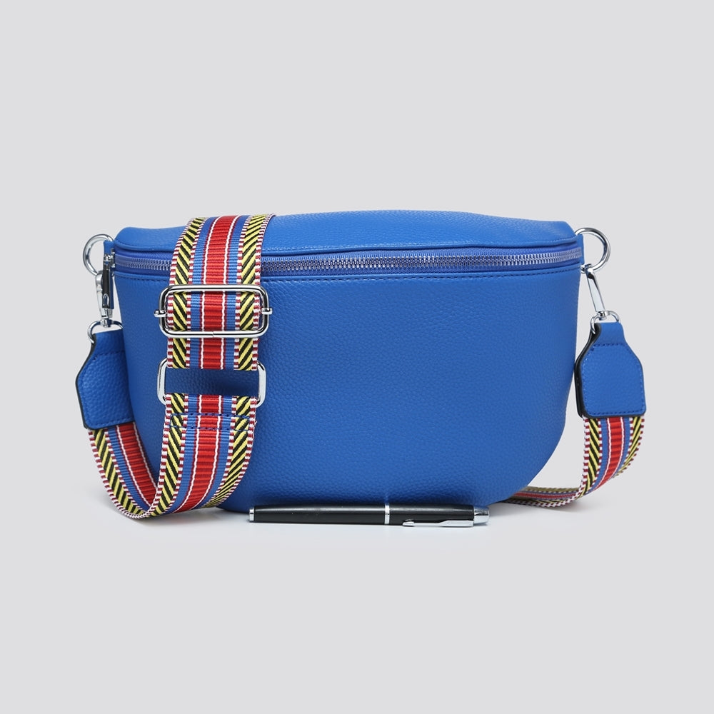 Cross Body Sling Bum Bag With Patterned Strap royal blue 