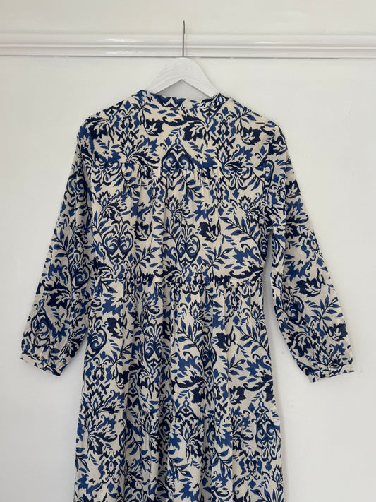 Tamsin Cotton Lawn Loose Tiered Maxi Dress - Navy & Cream Floral