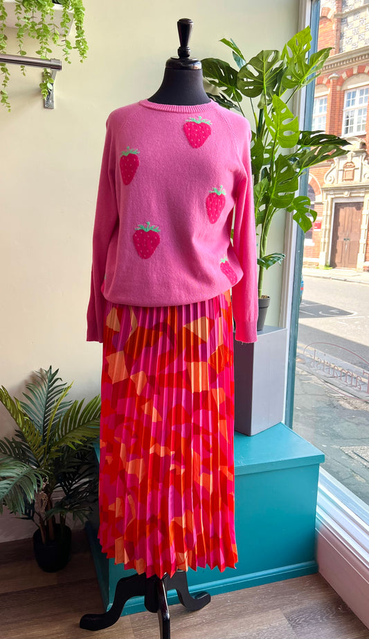 Janelle Orange & Pink Sunray Pleated Maxi Skirt