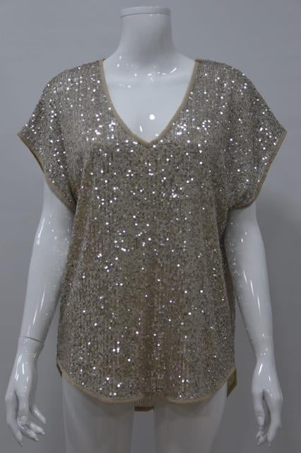 Suzy 2 Part Short Sleeve Sequin Top - Black, Forest Green Or Champagne