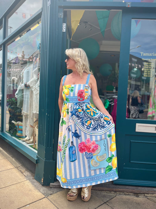 Lemon Print Sun Dress Size 8-14