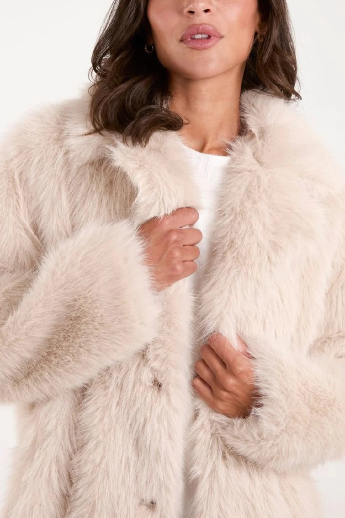 Mariah Luxe Creamy Beige Faux Fur Coat