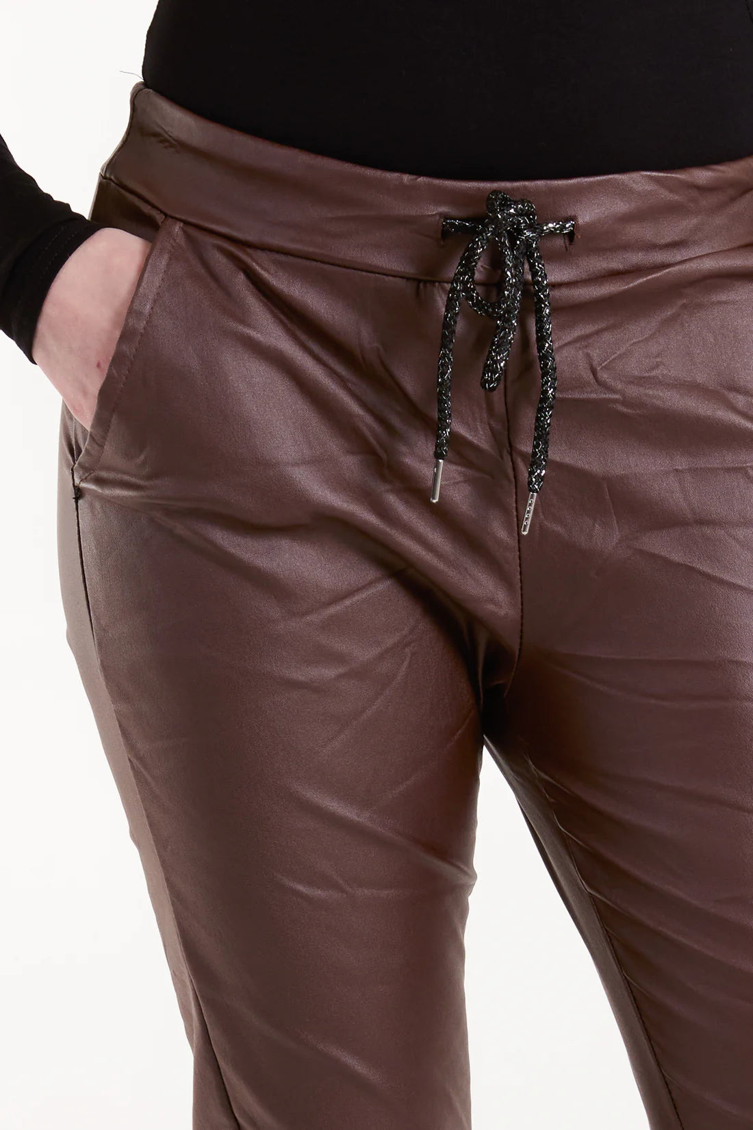 Bailey Chocolate Brown Crushed Faux Leather Magic Trousers