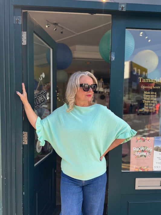 Frill Cuff Batwing Sleeve Jumper mint green 
