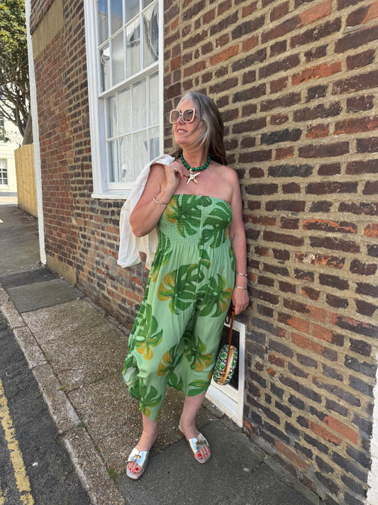 Monstera Print Harem Jumpsuit