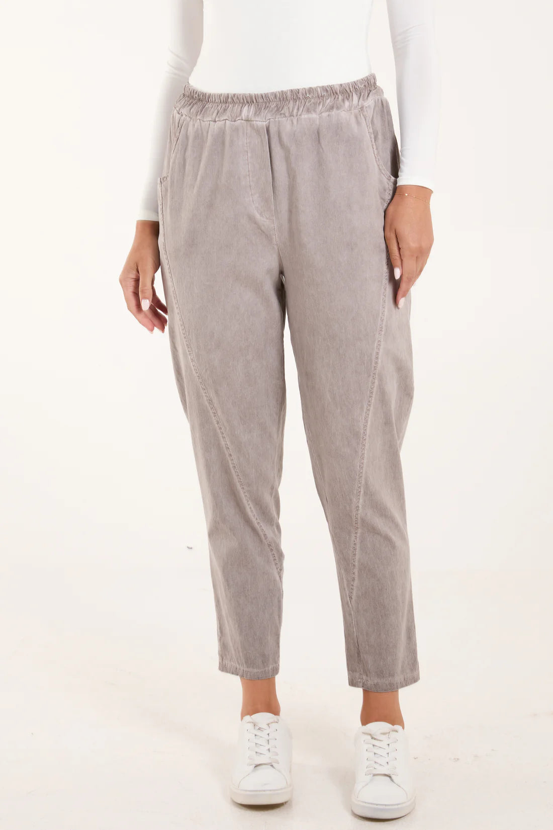 Lara Relaxed Fit Pull On Cocoon Trousers - Beige or Denim Wash