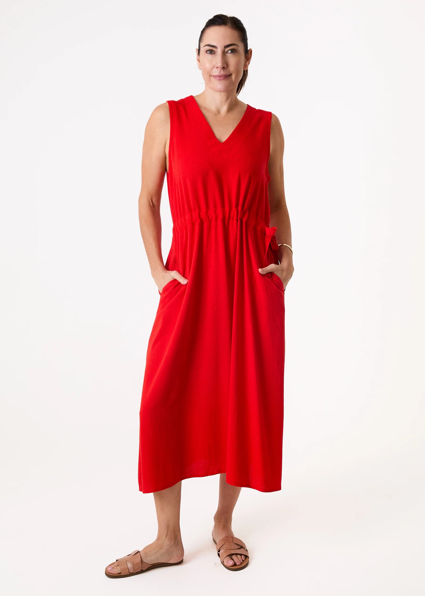 Christie Linen Blend Red Midaxi Dress