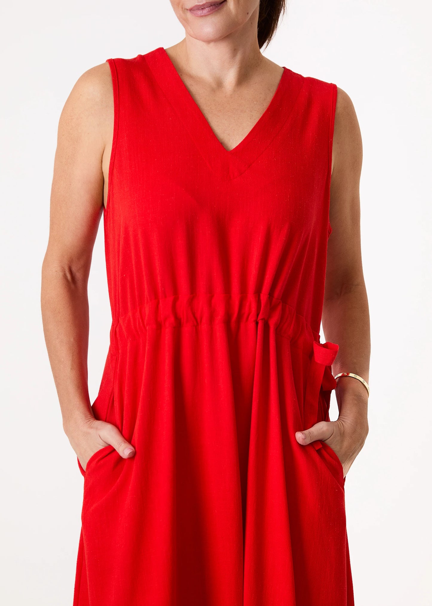 Christie Linen Blend Red Midaxi Dress