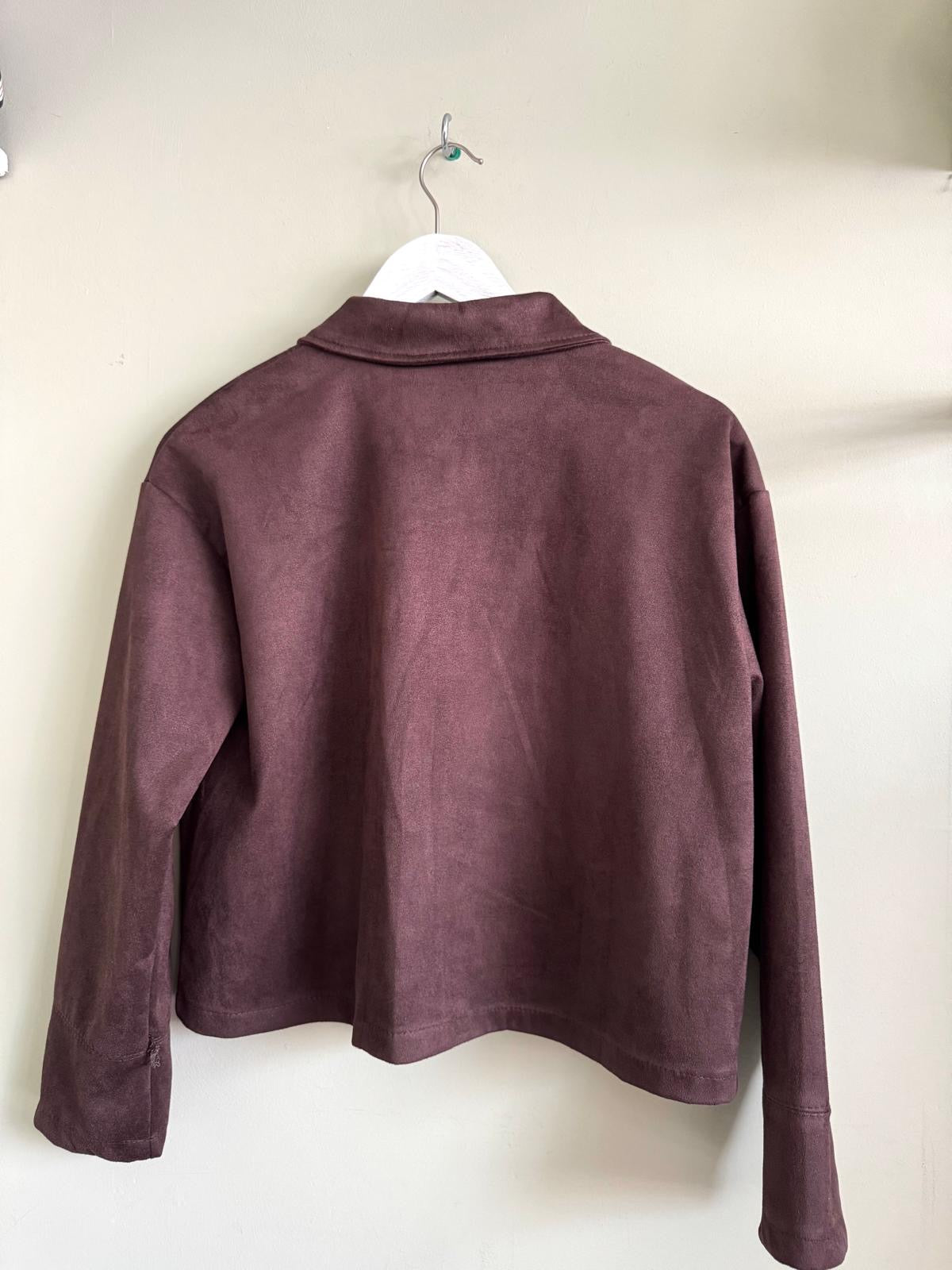 Catherine Faux Suede Short Jacket With Collar - Chocolate Brown, Burgundy Or Black