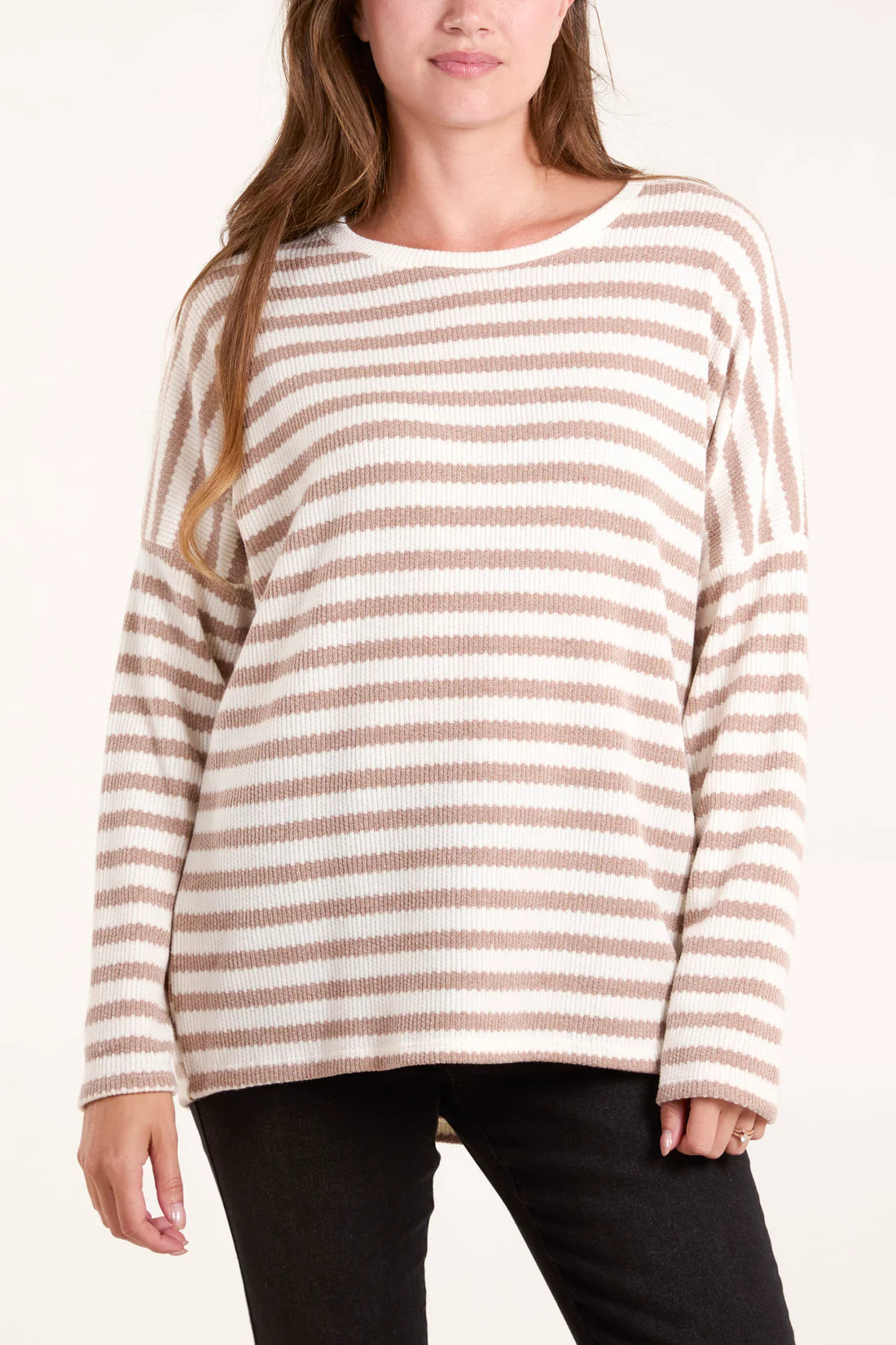 Bronwen Striped Soft Fine Knit Top - Latte Or Grey Striped