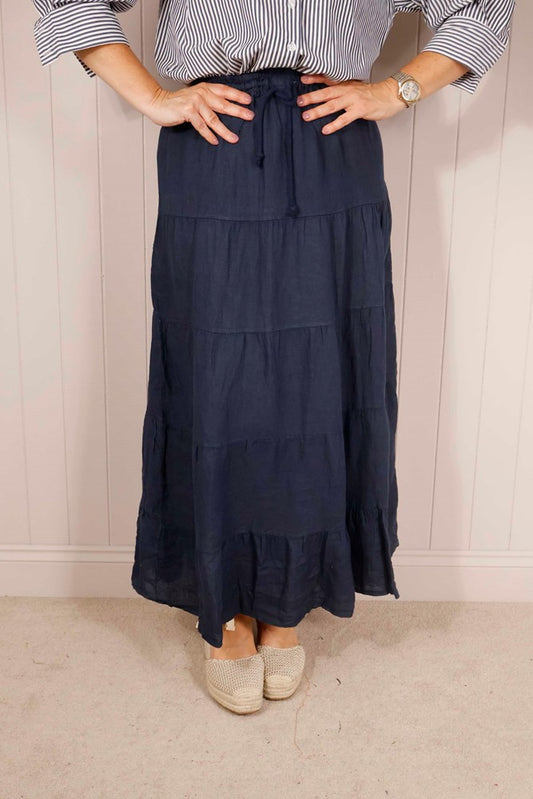 Nicola Tiered Linen Maxi Skirt