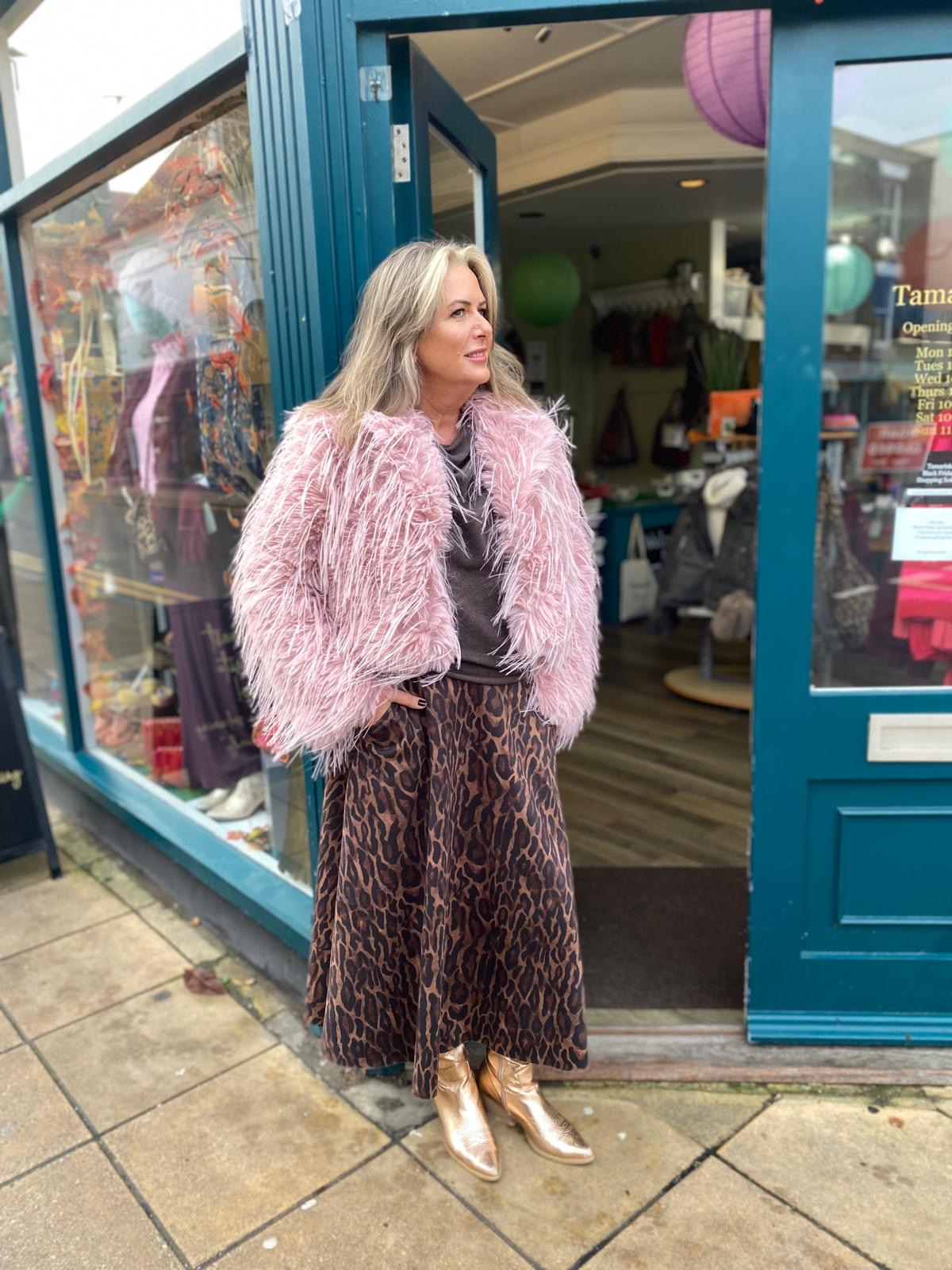 Fenella Shaggy Faux Fur Short Jacket - Powder Pink