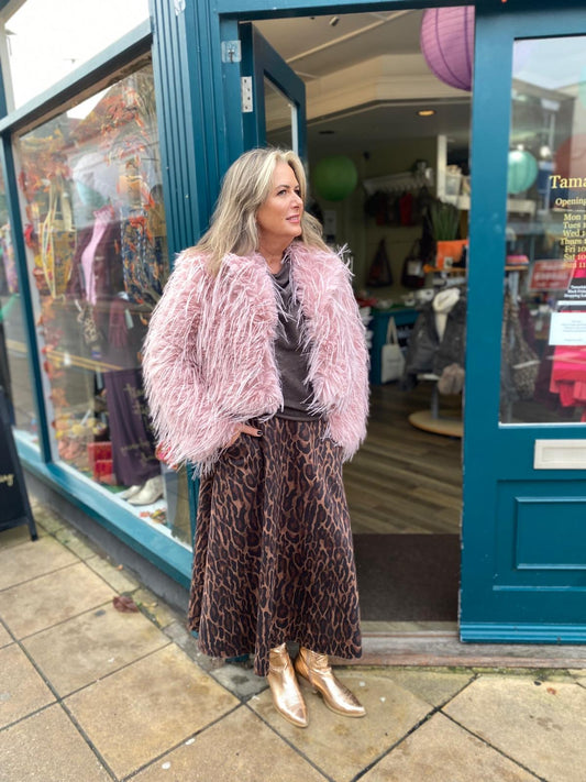 Fenella Shaggy Faux Fur Short Jacket - Powder Pink