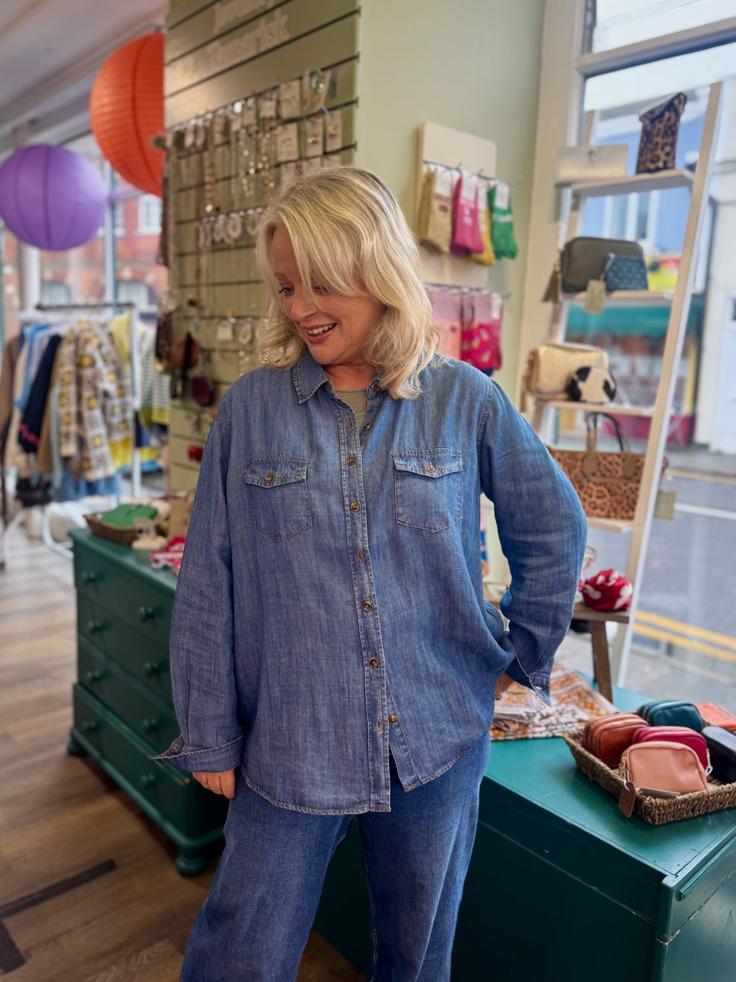 Becky Lyocell & Linen Blend Patch Pocket Denim Shirt