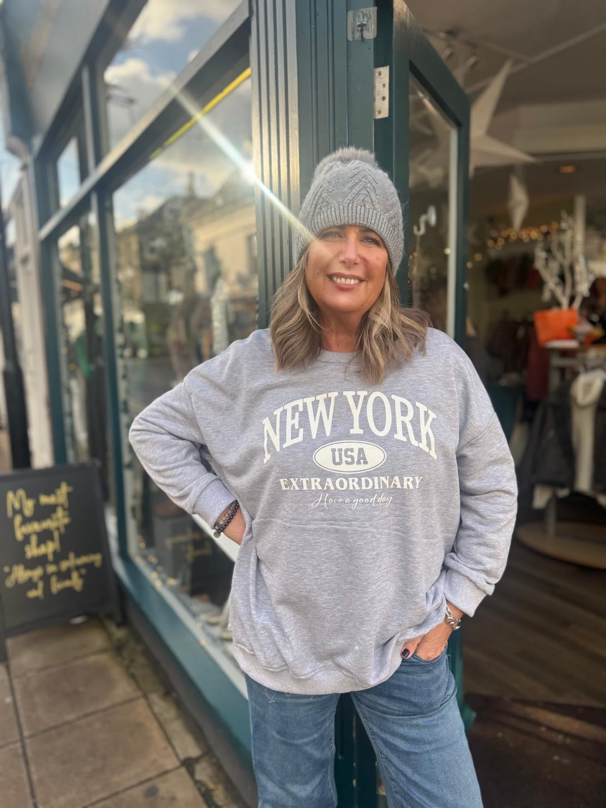 Longline New York Graphic Sweatshirt - Navy, Black Or Grey