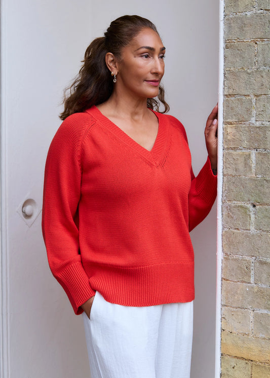 Pauline Relaxed Fit Cotton Blend V Neck Jumper