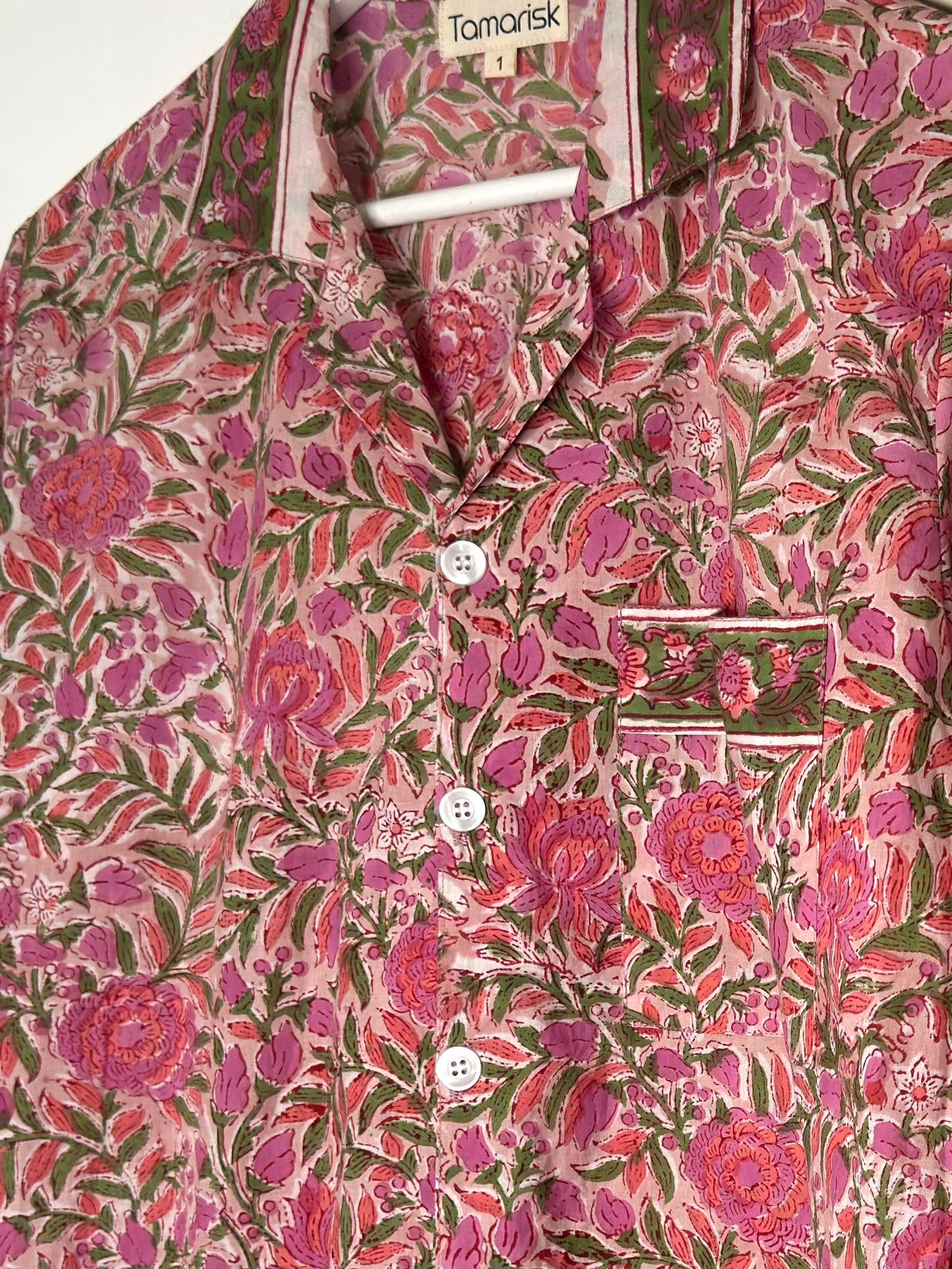 Tamarisk Bazaar Luxury Hand-Printed Indian Cotton Pyjamas- Pink Floral