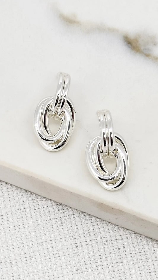 Envy Jewellery Silver Toned Large Knot Earrings