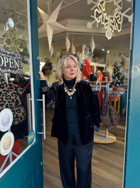 Emma Classic Tuxedo Style Velvet Blazer - Black, Navy, Teal Or Berry